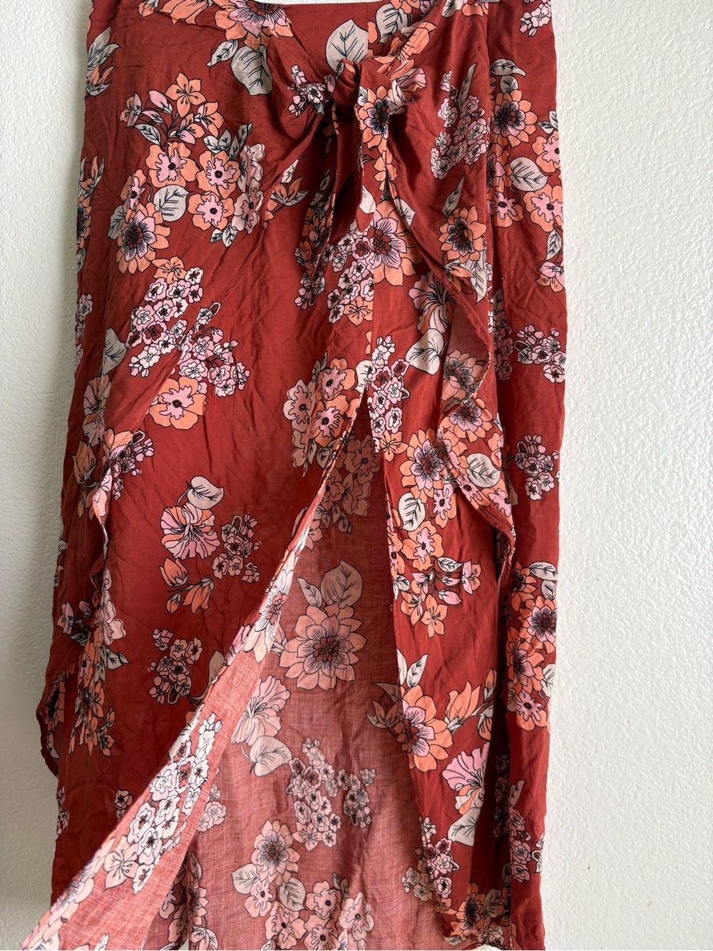 Free People Rust Floral Tie-Front Midi Skirt burnt orange color - Picture 2 of 4